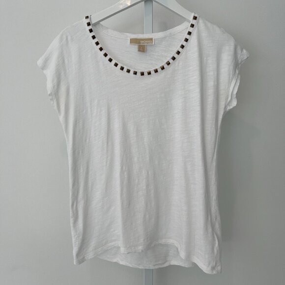 MICHAEL MICHAEL KORS WHITE COTTON STUDDED T-SHIRT SIZE S - Picture 1 of 14